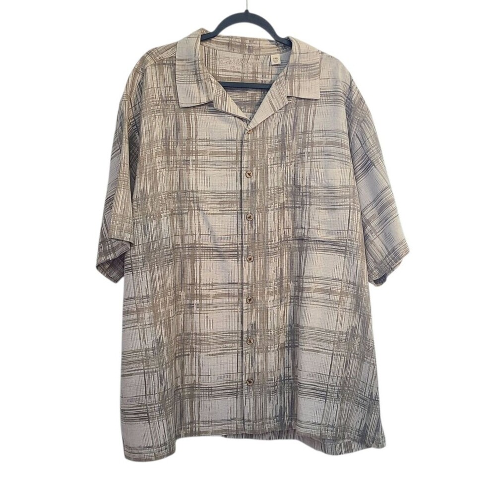 CARIBBEAN Silk Camp Shirt Cruise Mens 2XB Biege Abstract Short Sleeve Button Up